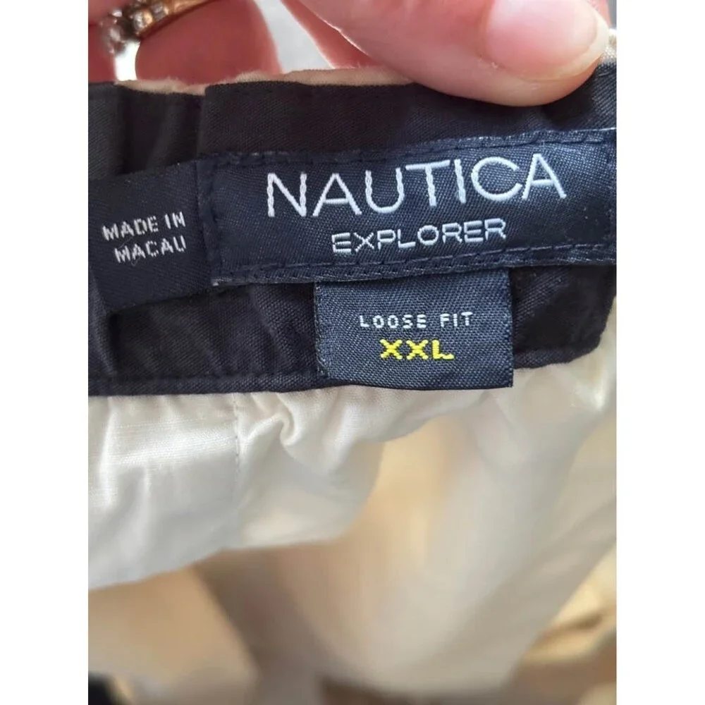NWT Nautica Men's XXL Beige Nylon Cargo Utility Shorts Elastic Waist Gym
